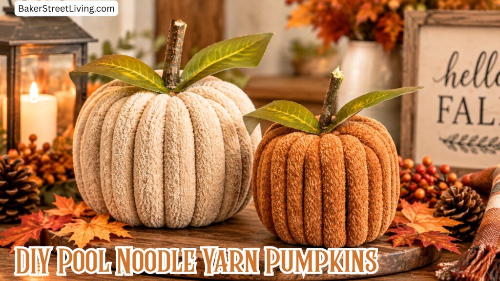 DIY Yarn Pumpkins made using Pool Noodles