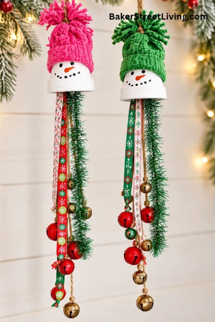 DIY Snowman Tassels made with mini clay pots