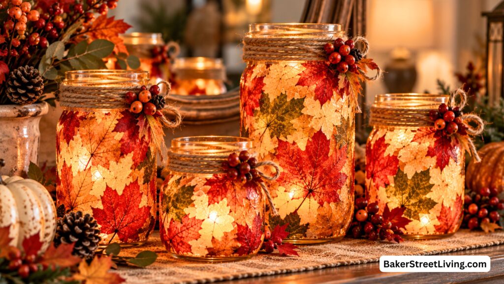 DIY Mason Jar Leaf Lantern